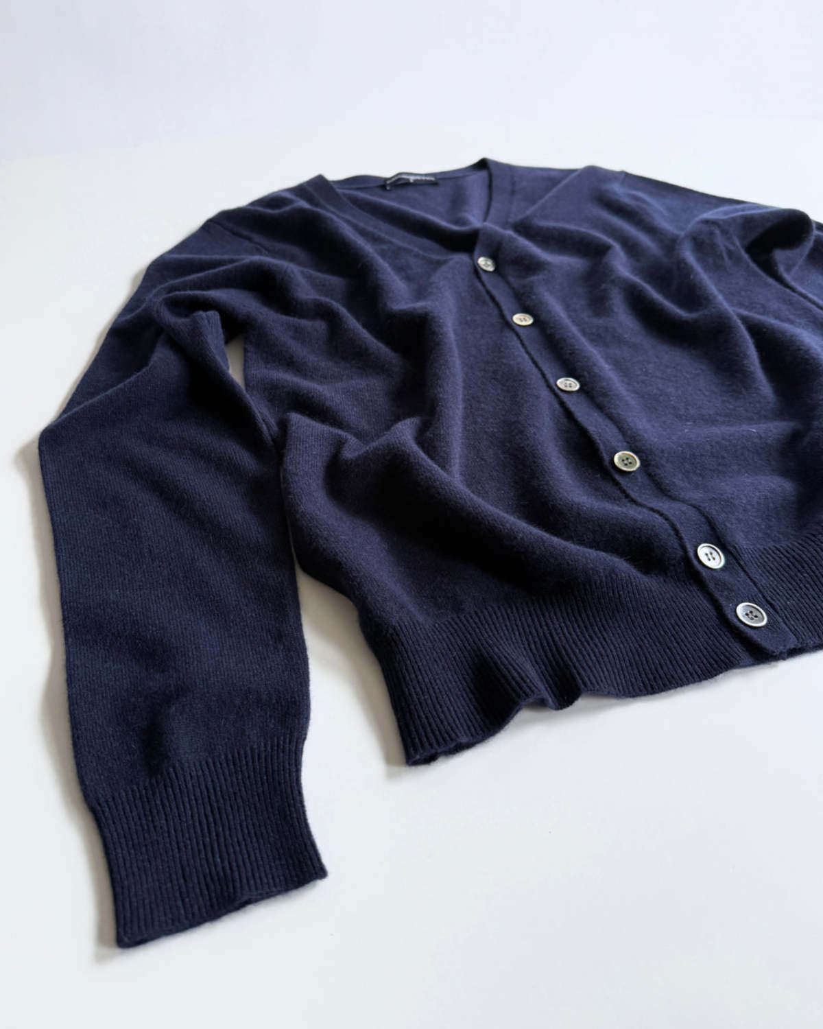 PURECASHMERE NYC V-Neck Boyfriend Cardigan in Navy - Image 1 of 2