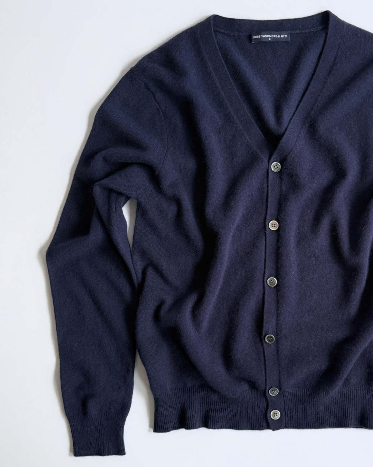 PURECASHMERE NYC V-Neck Boyfriend Cardigan in Navy - Image 2 of 2