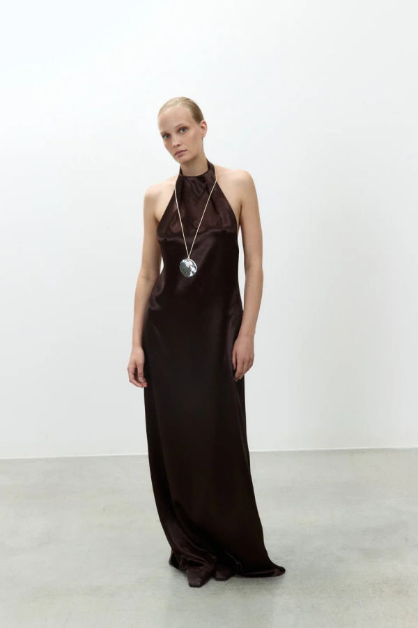 Alysi Long Satin Halter Dress