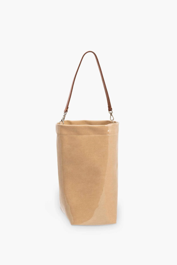 Alysi Patent Bucket Bag - Beige