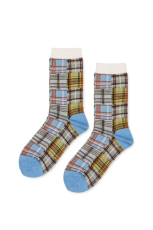 Hansel from Basel Madras Crew Socks - Periwinkle