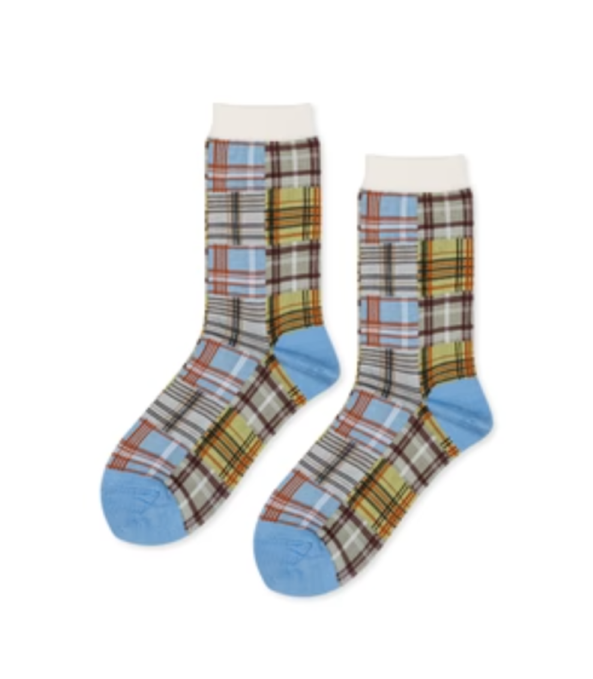Hansel from Basel Madras Crew Socks - Periwinkle - Image 1 of 1