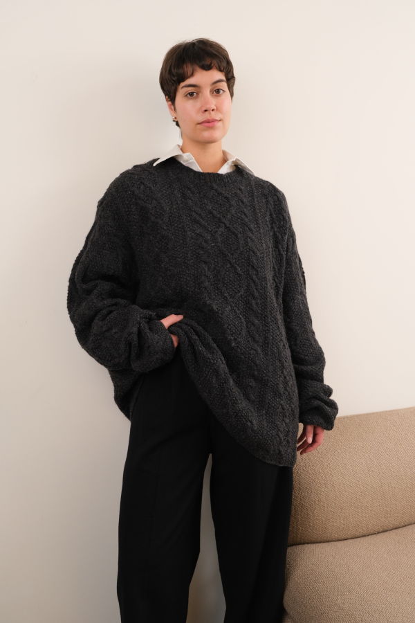 Hermine Vintage 90s Charcoal J.Crew Wool Knit Longline Sweater - Gray