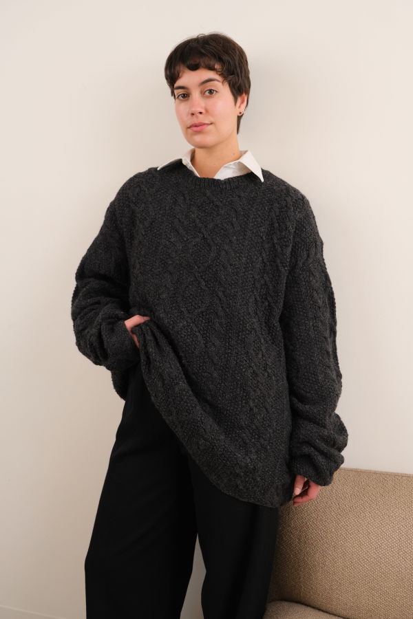 Hermine Vintage 90s Charcoal J.Crew Wool Knit Longline Sweater - Gray