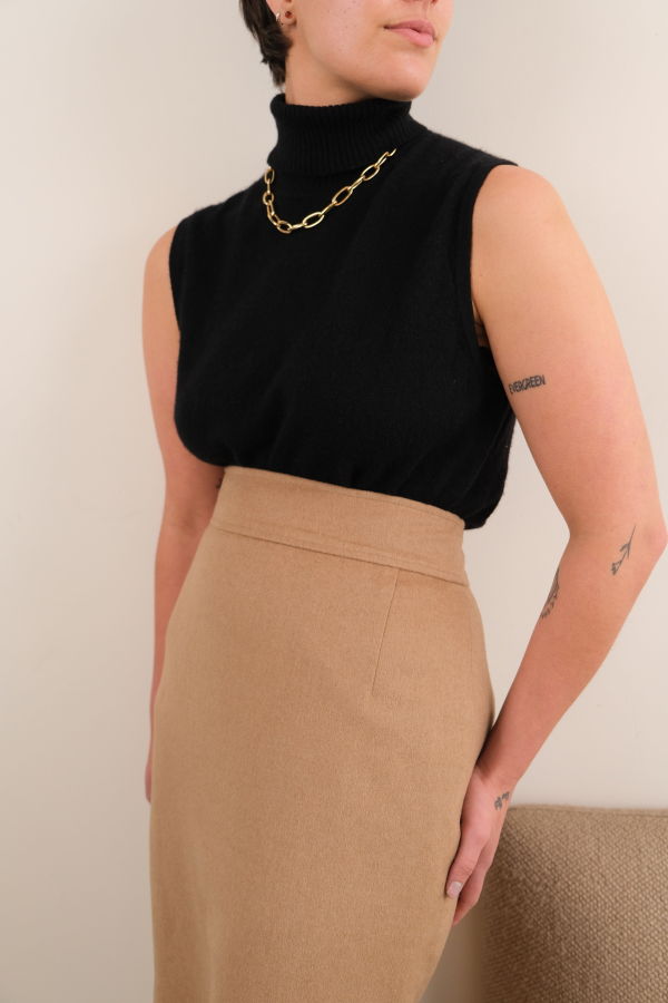 Hermine Vintage 90s Noir Cashmere Sleeveless Turtleneck Sweater - Black