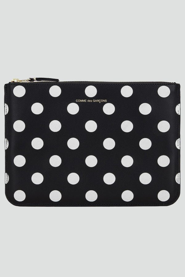 Comme des Garçons Large Polkadot Zip Pouch - Black