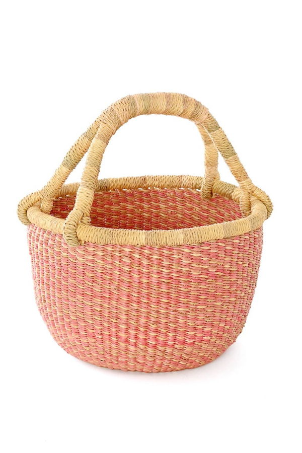 Swahili | AFRICAN MODERN Pastel Pink and Natural Flecked Baby Bolga Basket