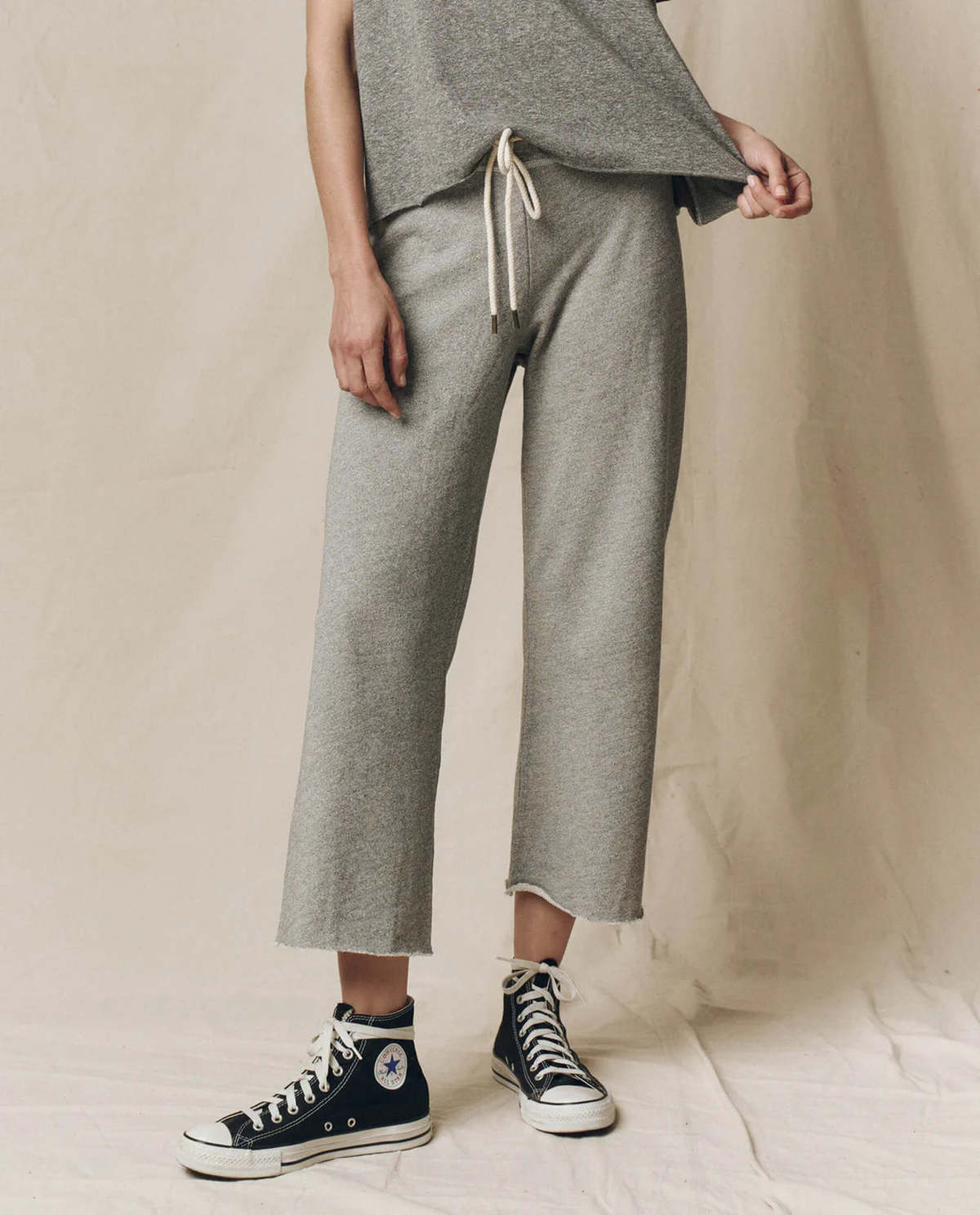 The Great. The Wide Leg Cropped Sweatpant - Varsity Grey - Image 1 of 1