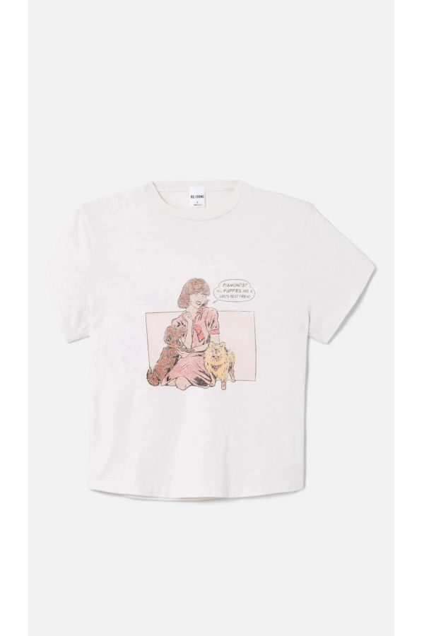RE/DONE 50s Boxy Tee Puppies - Vintage White