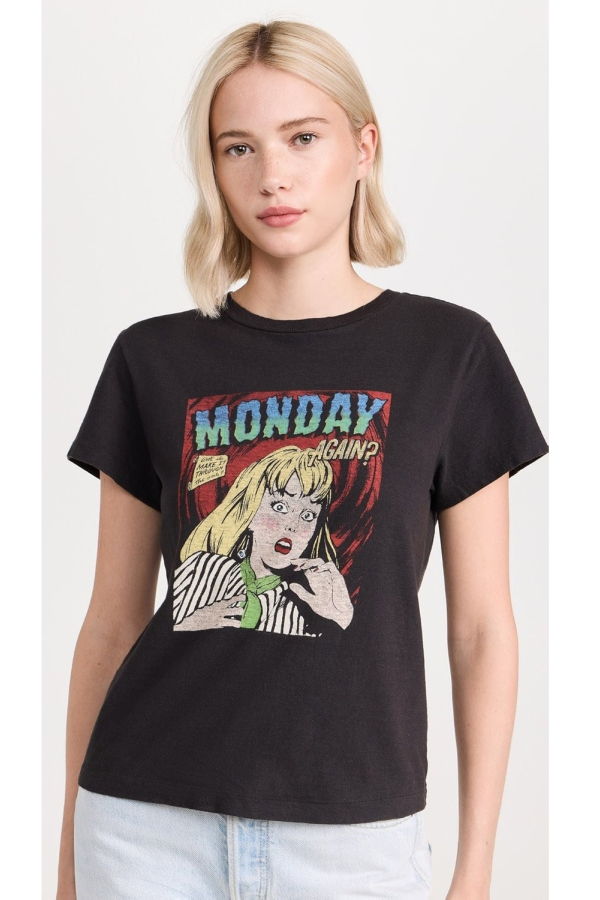 RE/DONE Classic Tee Monday Again - Washed Black