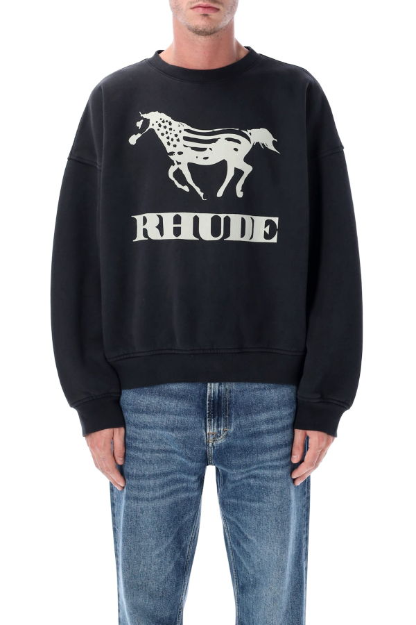 RHUDE Dinero Cotton Crewneck Sweatshirt - Vintage Black