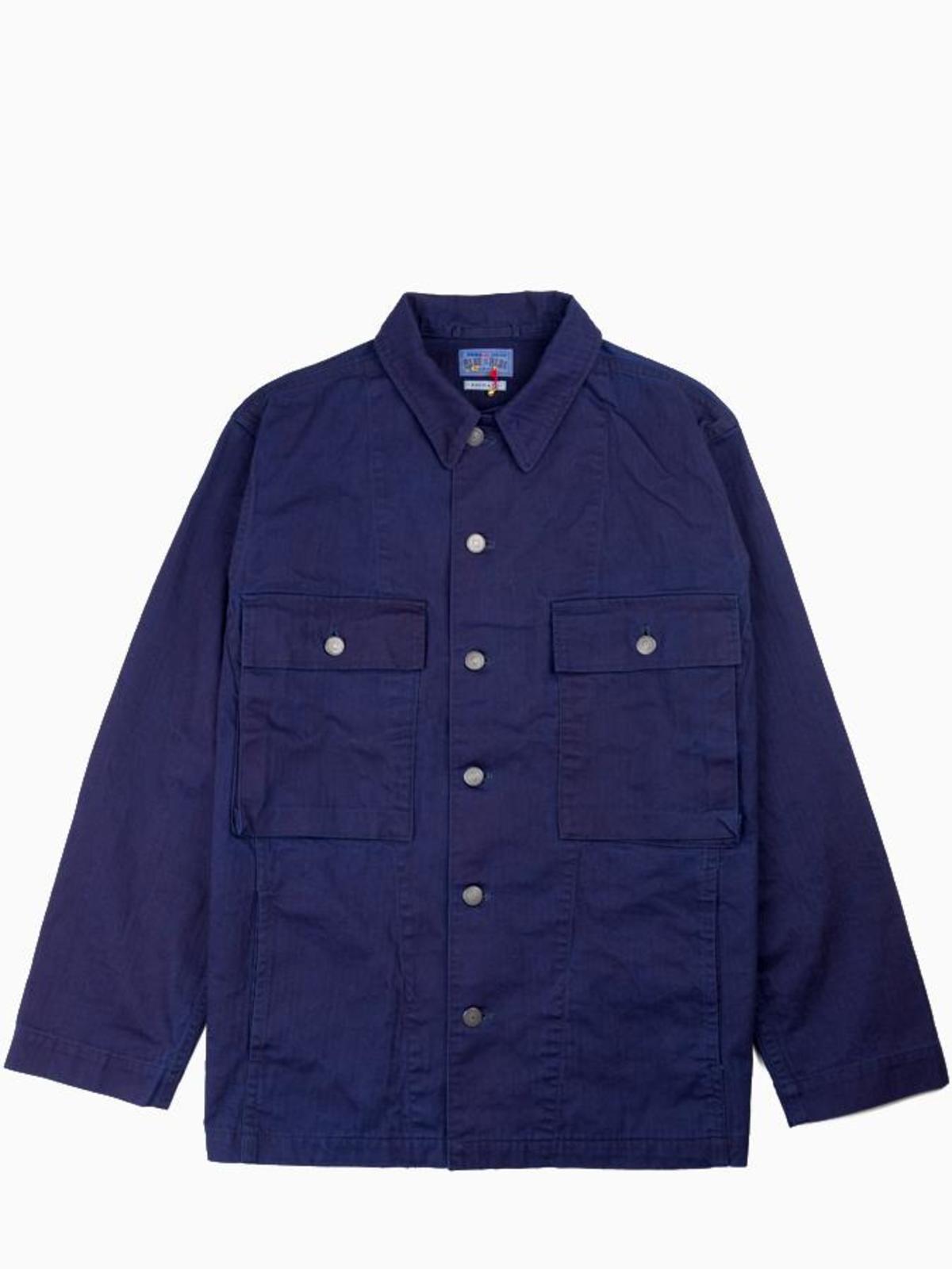 Blue Blue Japan Cotton Herringbone Pattern Big Pocket Shirt Jacket - Indigo - Image 1 of 4