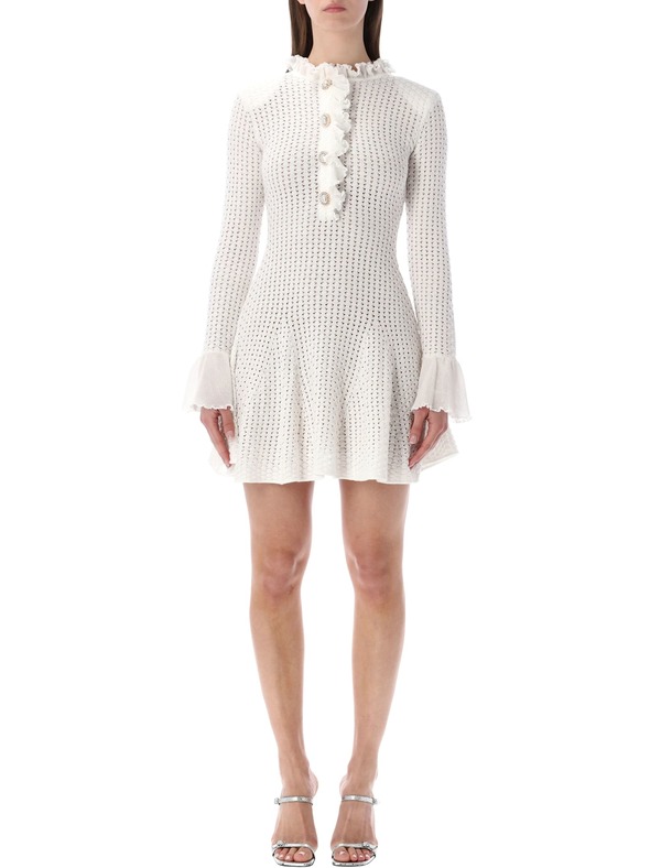 Self-Portrait Pointelle Mini Dress - White | Garmentory Self-Portrait Pointelle Mini Dress - White | Garmentory