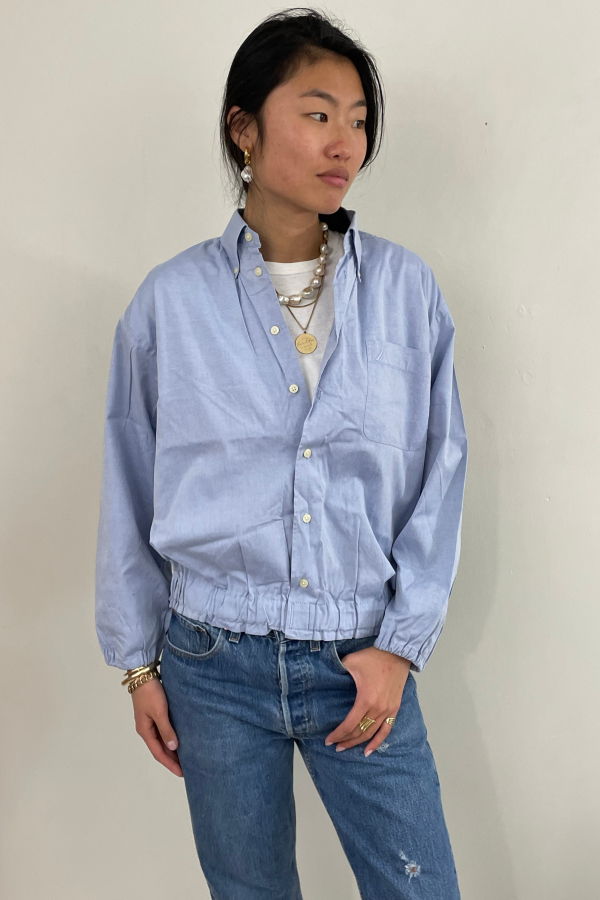 Nautica Vintage 90s Cropped Blouson Cotton Shirt - Ice Blue