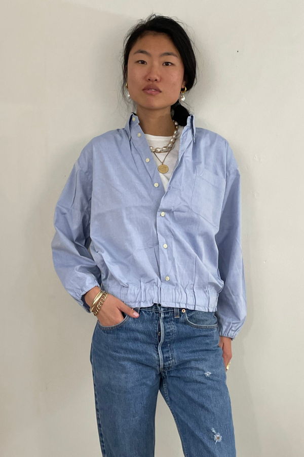 Nautica Vintage 90s Cropped Blouson Cotton Shirt - Ice Blue