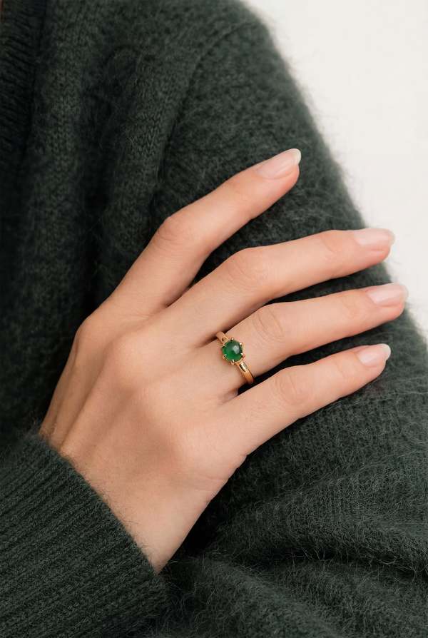 seree Inez Green Jade Gold Ring - Green