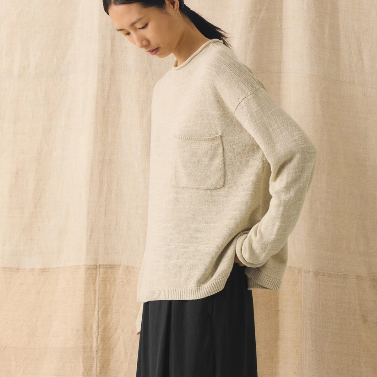 TOAST Linen Cotton Fine Knit Sweater - Parchment - Image 1 of 4