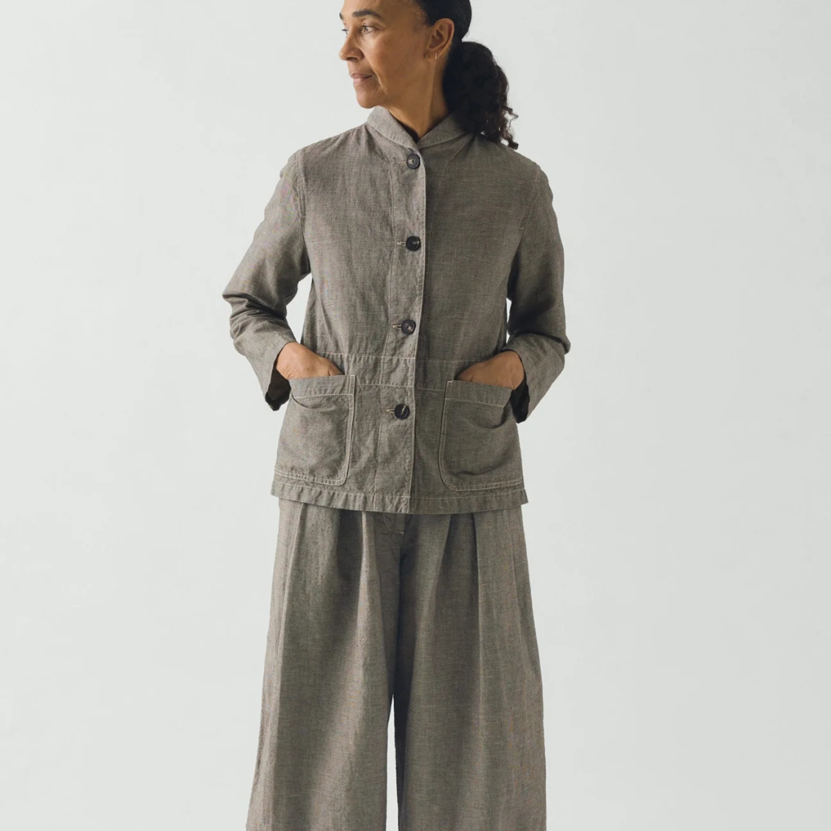 TOAST Micro Houndstooth Workwear Jacket - Vintage White - Image 2 of 4