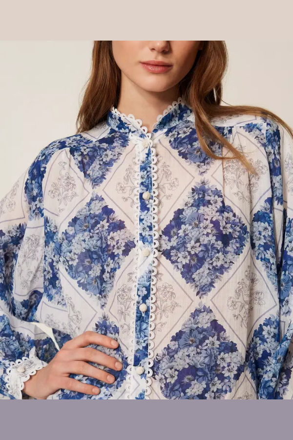 Twinset Chemise Ramie Shirt - Blue/Pale Blue Topaz