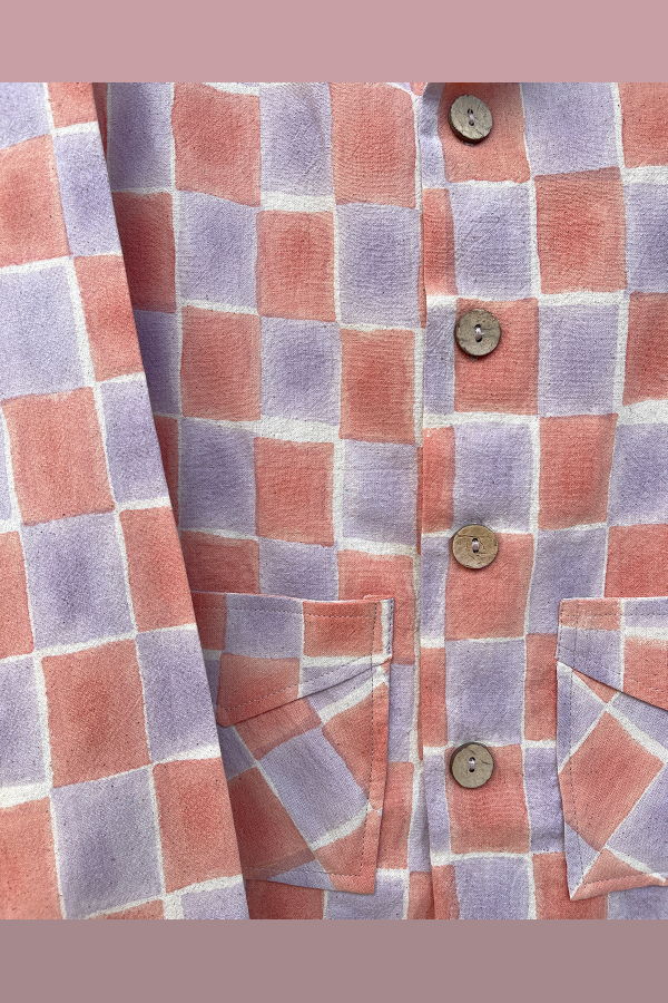 PO-EM Handwoven Cotton Eli Jacket in Sala Block-Print