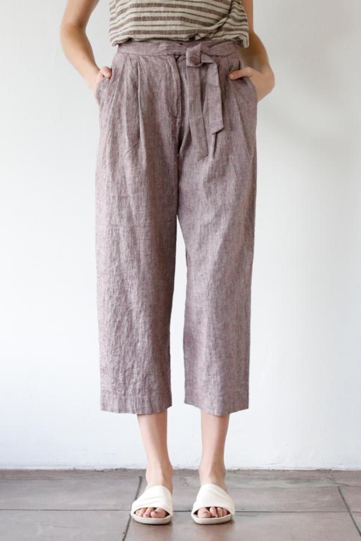 Pomandere Tie Waist Pant - Aubergine - Image 1 of 4