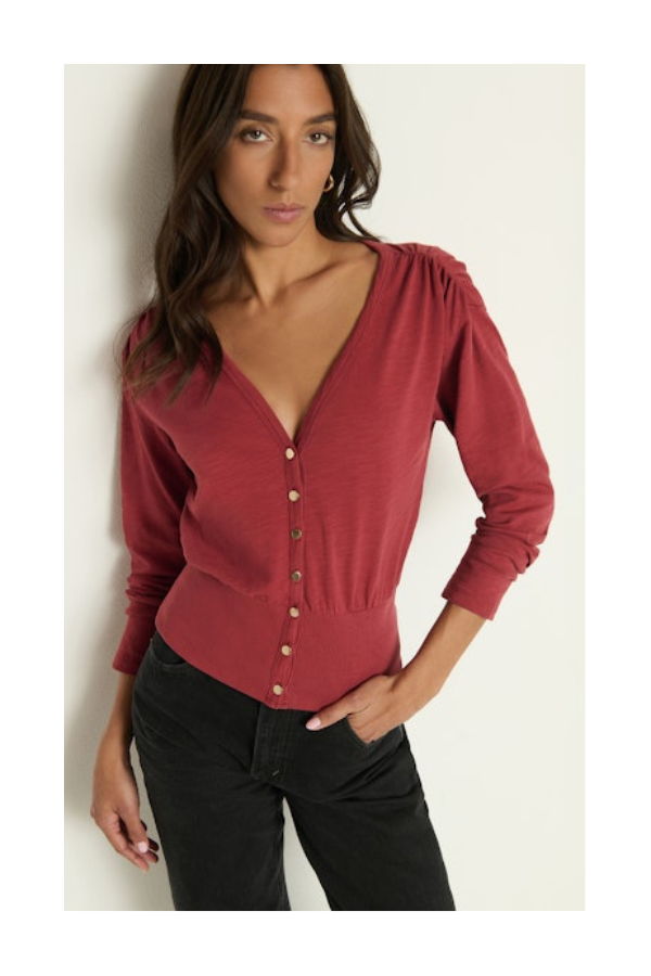 Nation Colette Cardigan Top - Burgundy