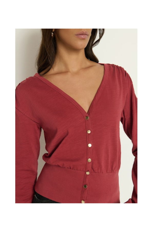 Nation Colette Cardigan Top - Burgundy