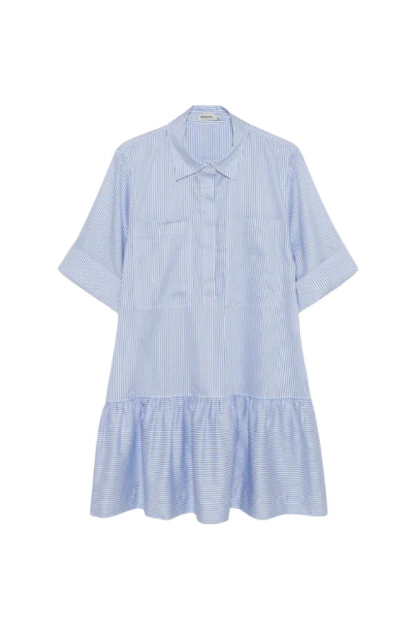 Jonathan Simkhai Cris Short Sleeve Shirt Dress in Hydrangea Blue Stripe