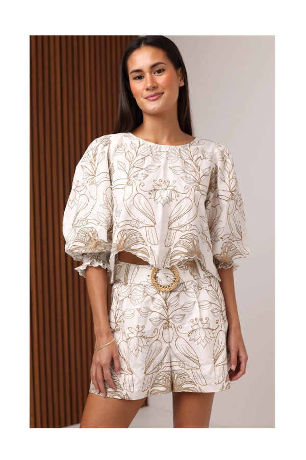 Shore Georgie Toucan Tropic Blouse - Beige