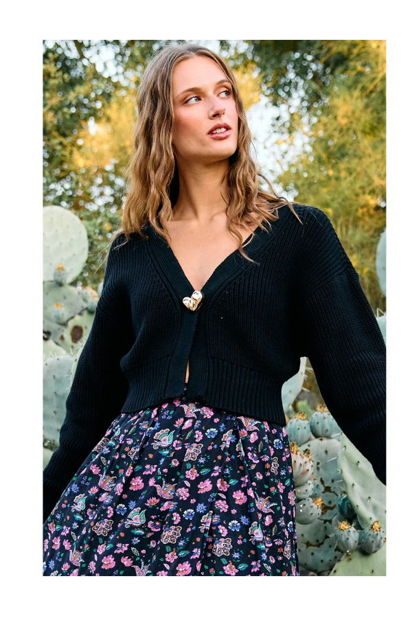 Cleobella Heart Sweater Cardigan - Black