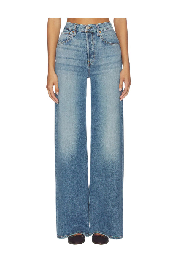RE/DONE High Rise Wide Leg Jean in Mid 70s Shadow