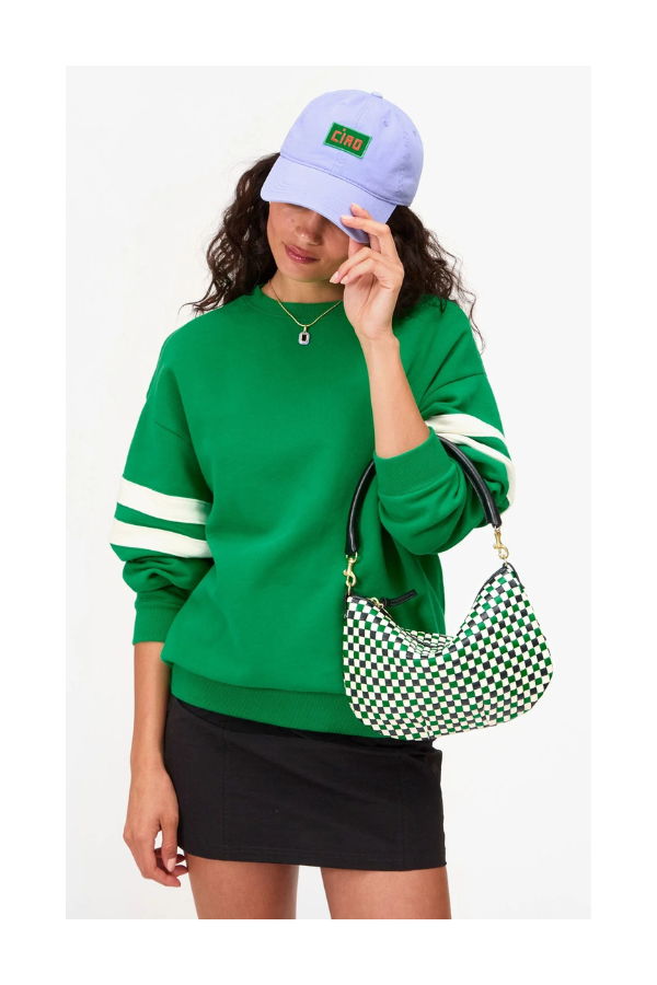 Clare V. Petit Moyen Messenger in Green Apple Multi Woven Checker Crossbody Bag