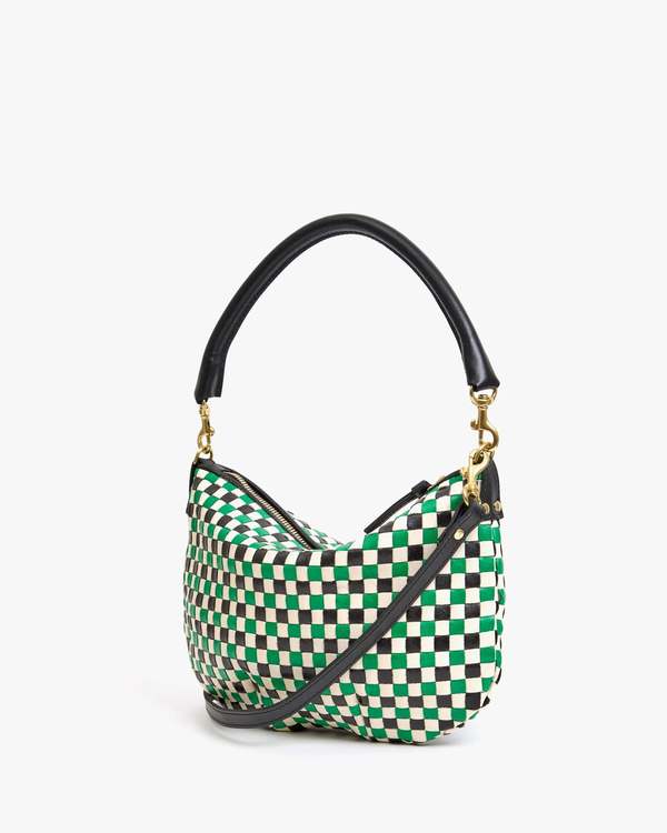 Clare V. Petit Moyen Messenger in Green Apple Multi Woven Checker Crossbody Bag