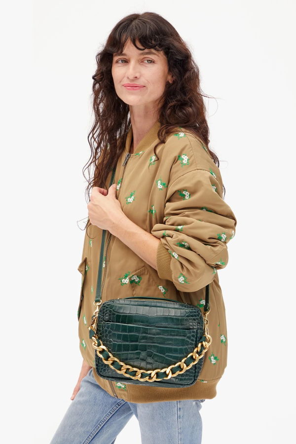 Clare V. Shortie Strap Grosgrain Curb Chain Purse Strap