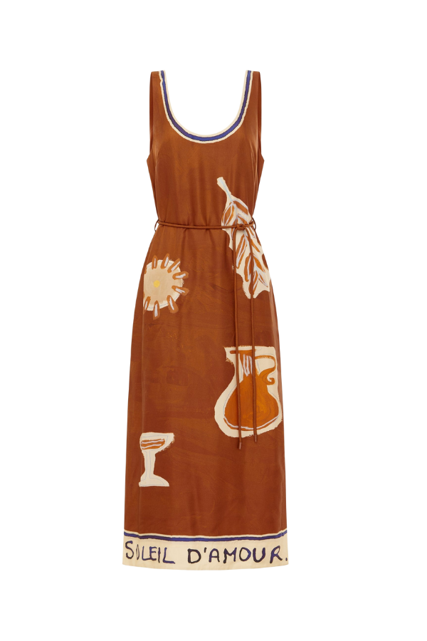 ALEMAIS Soleil D'Amour Silk Midi Dress - Rust