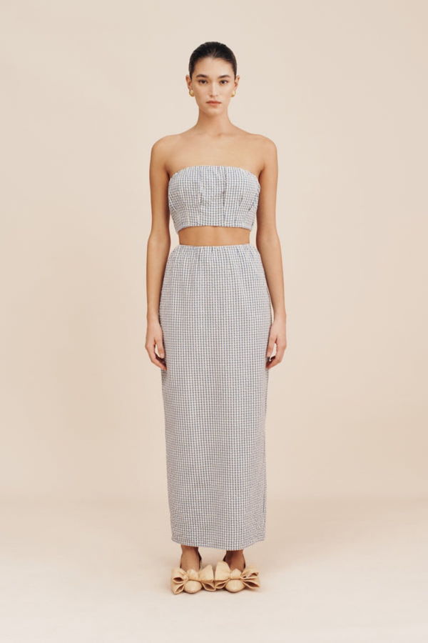 Posse Mira Strapless Crop Top - Gingham Black/Cream