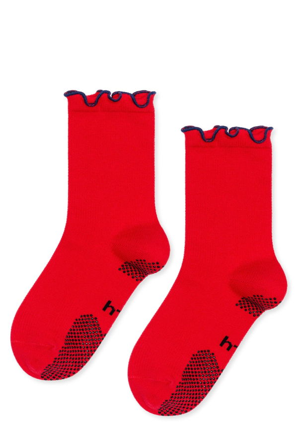 Hansel from Basel Thermal Ruffle Sporty Grip Crew Socks - Red