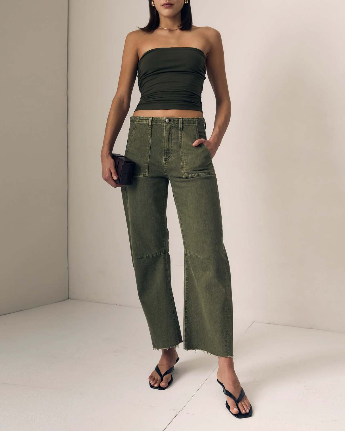 Le Jean Utility Soft Barrel Pants - Olive Green - Image 1 of 4