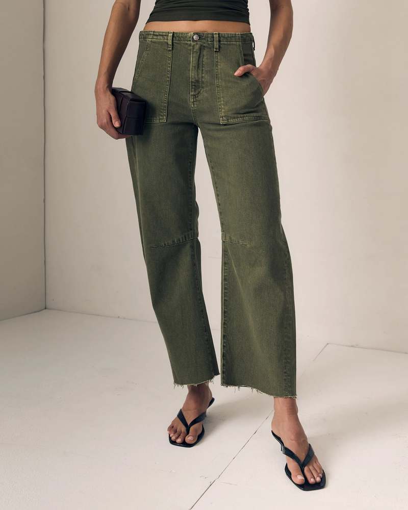 Le Jean Utility Soft Barrel Pants - Olive Green