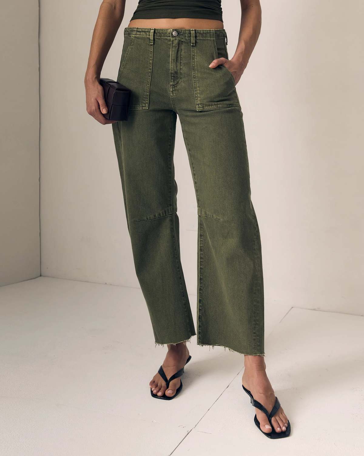 Le Jean Utility Soft Barrel Pants - Olive Green - Image 3 of 4
