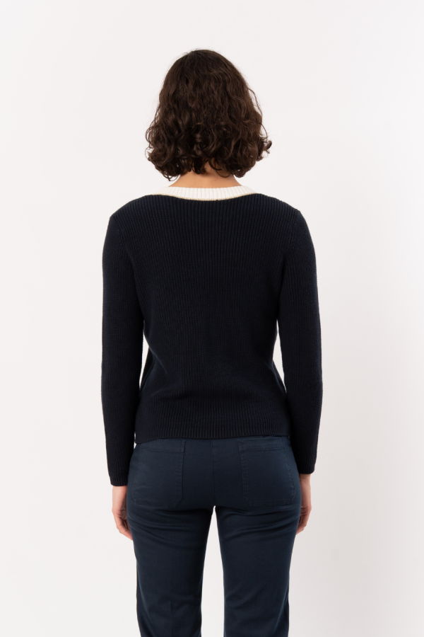 ELLIOTT LAUREN Sequin V-Neck Sweater - Navy