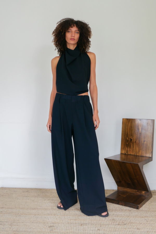 Sloan Crepe Wool Boyfriend Trouser - Navy