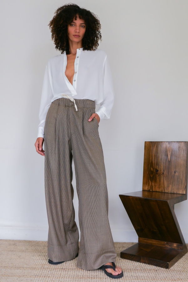 Sloan Stripe Boyfriend Trousers - Brown/Beige