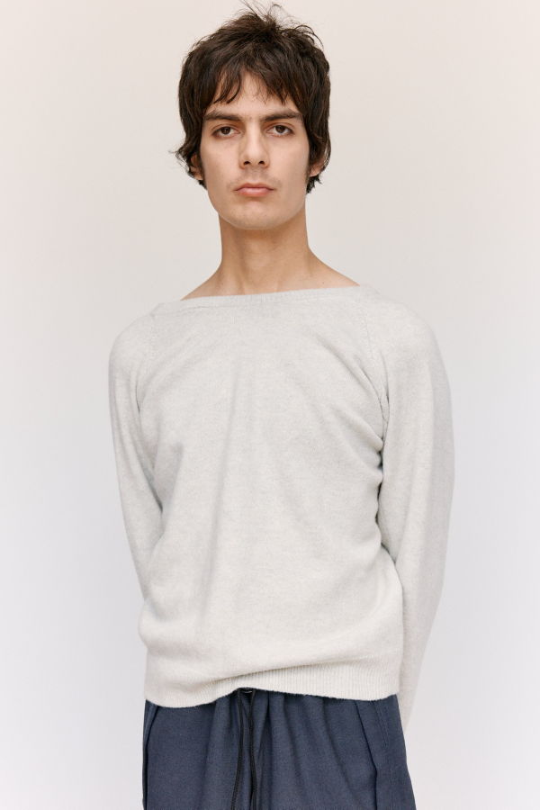 Maison Margiela Light Grey Wool Reversed V-Neck Sweater