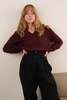 Hermine Vintage Merlot Wool Blend V-Neck Long Sleeve Sweater - Burgundy - Thumbnail 1