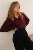 Hermine Vintage Merlot Wool Blend V-Neck Long Sleeve Sweater - Burgundy - Thumbnail 2
