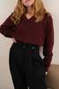 Hermine Vintage Merlot Wool Blend V-Neck Long Sleeve Sweater - Burgundy - Thumbnail 3