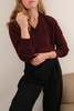 Hermine Vintage Merlot Wool Blend V-Neck Long Sleeve Sweater - Burgundy - Thumbnail 5