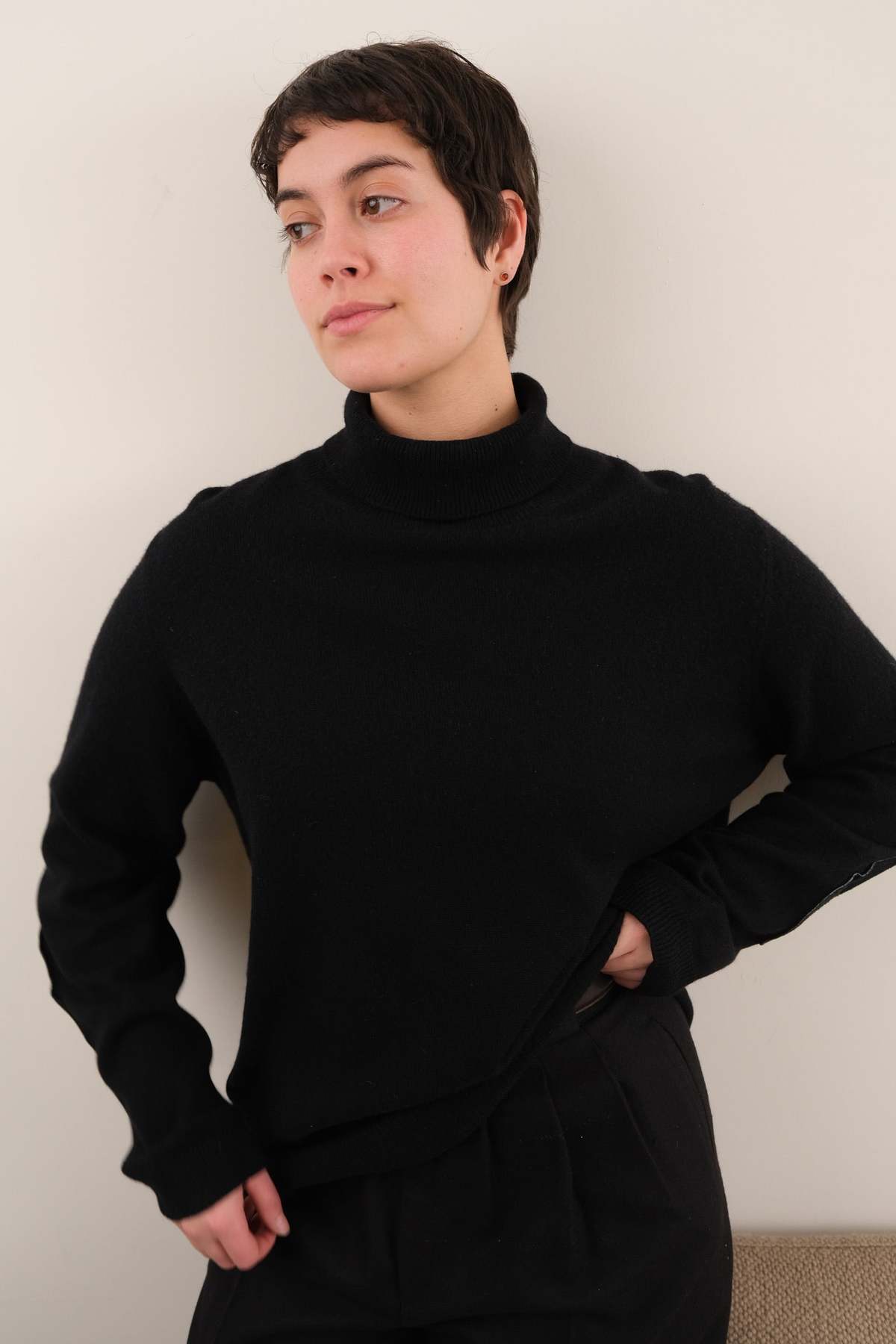 Vintage Hermine Raven Cashmere Suede Elbow Patch Sweater - Black - Image 4 of 4