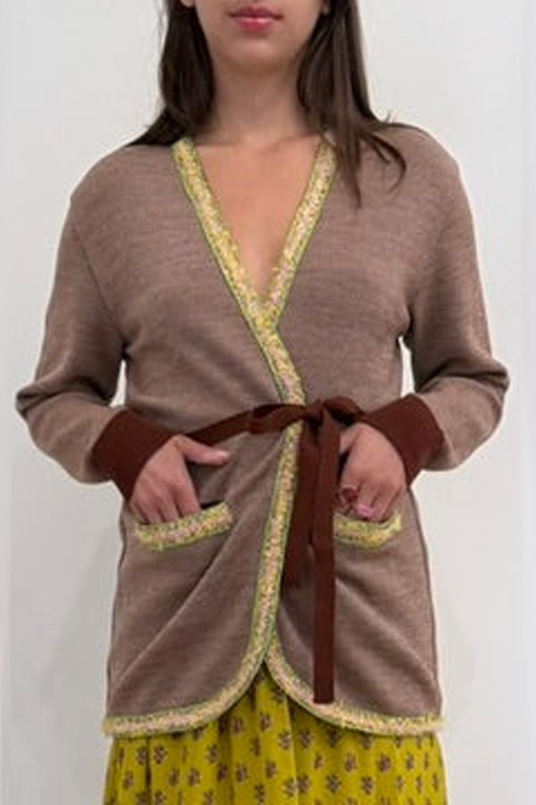 Leur Logette Twill Jacquard Cardigan - Brown